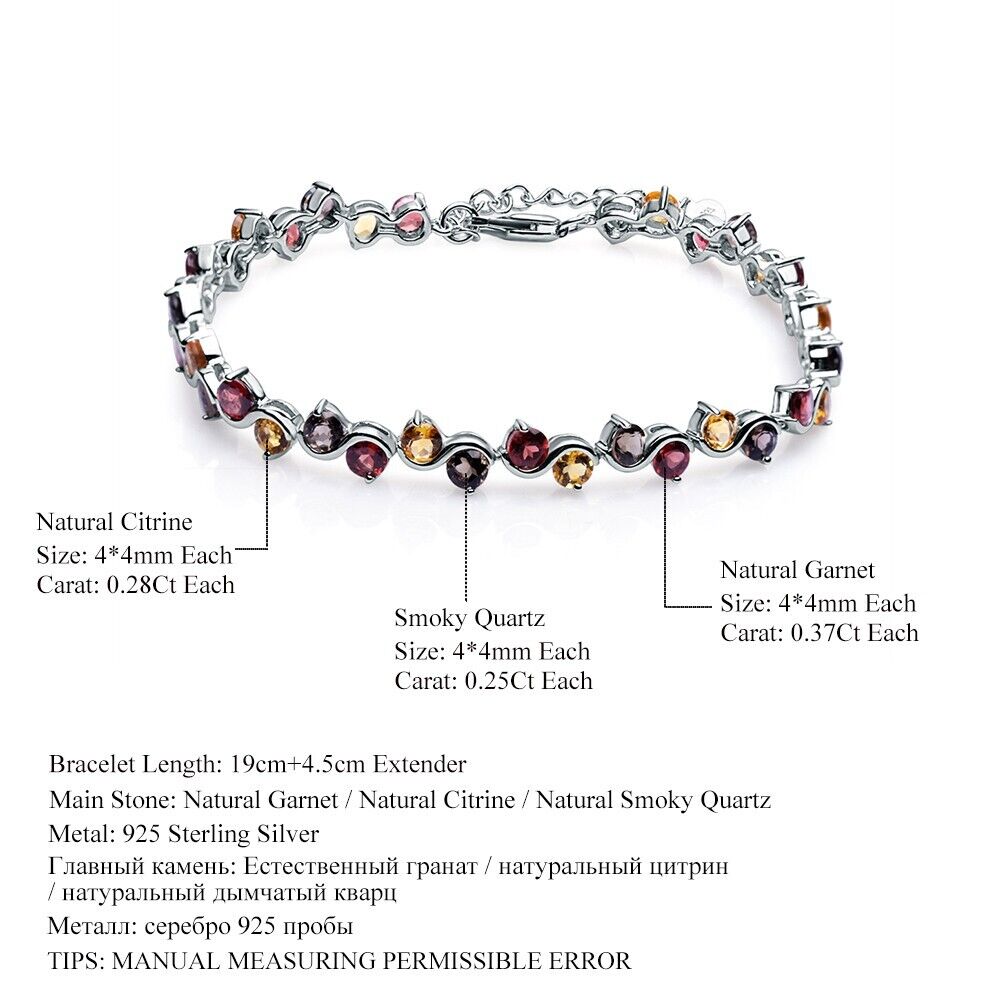 Garnet Citrine Smoky Quartz Sterling Silver Bracelet