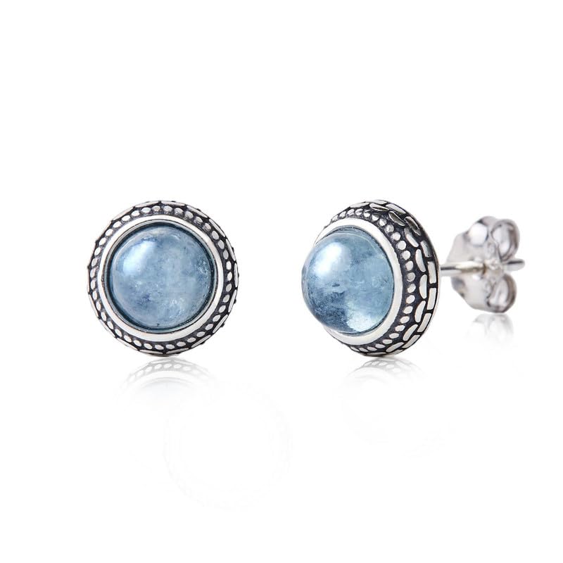 Dainty Blue Aquamarine Silver Stud Earrings for Her