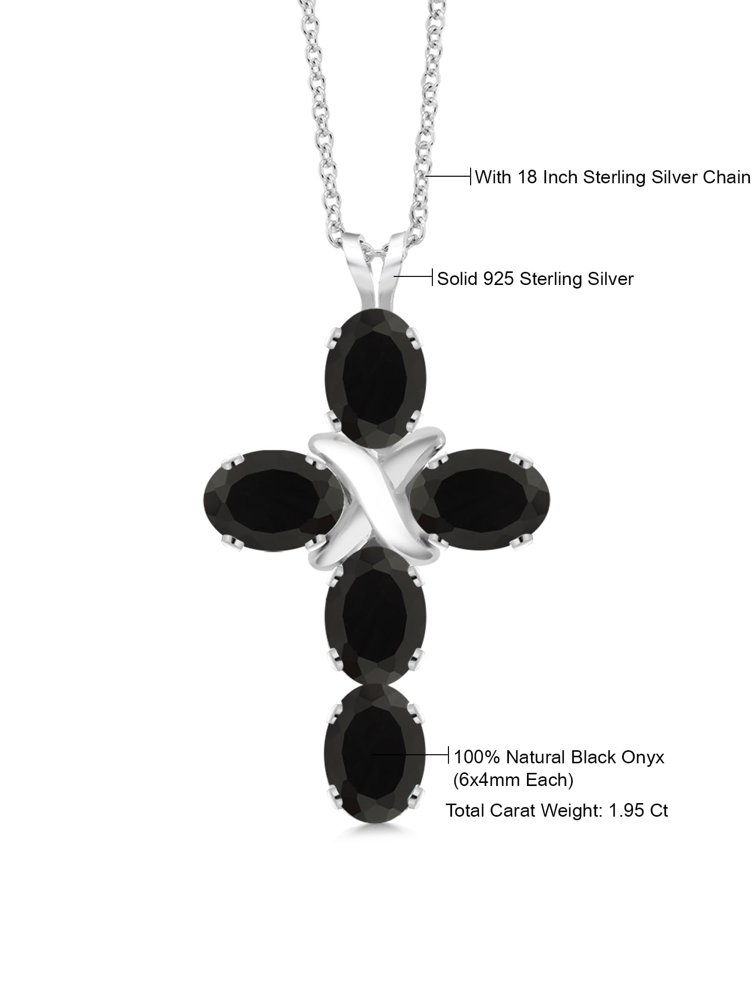 Black Onyx Cross Pendant Necklace in Silver
