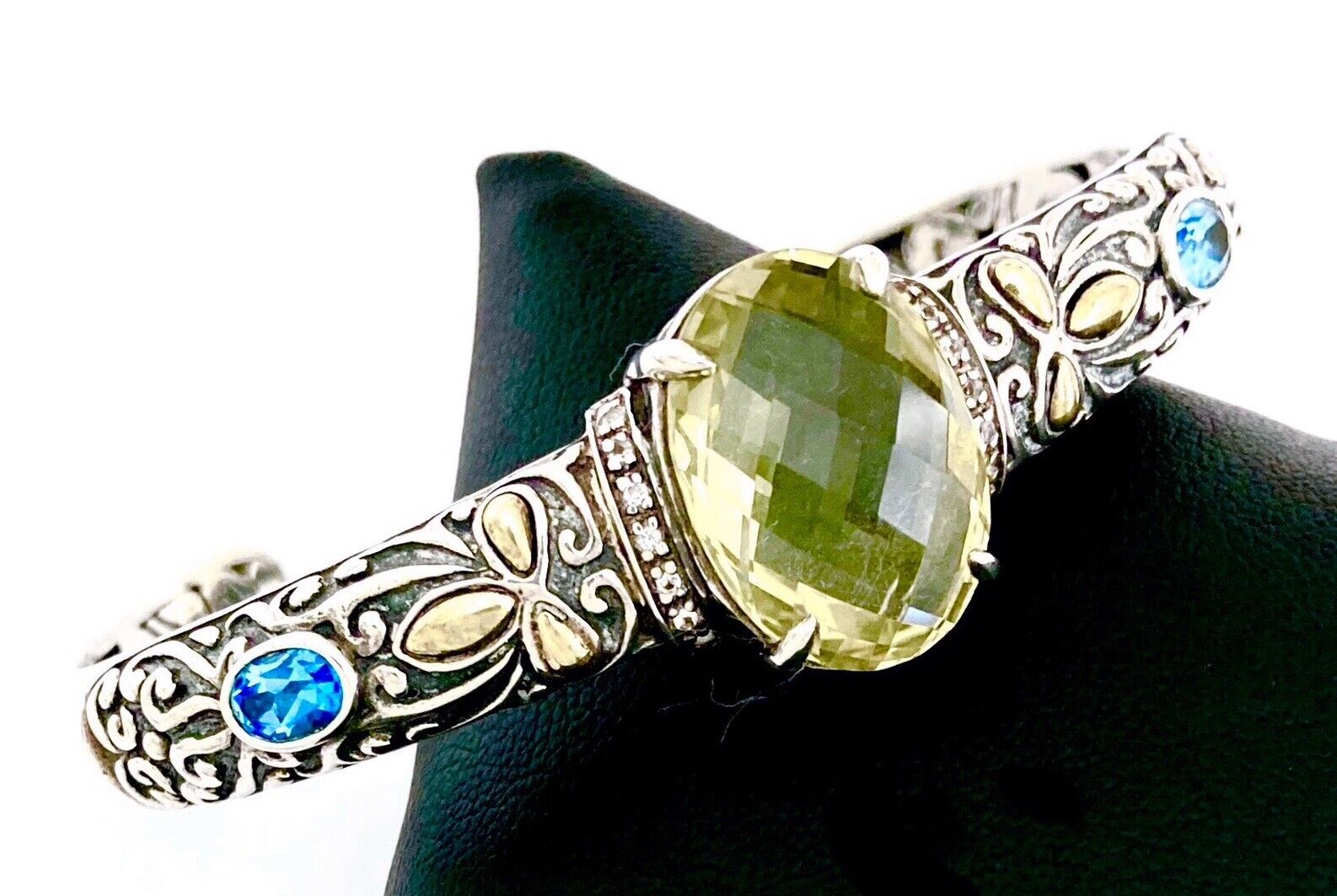 Sterling Silver Citrine & Blue Topaz Cuff Bracelet