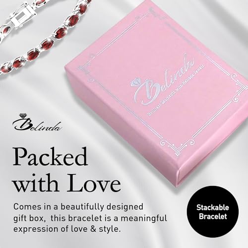 Belinda Jewelz - Garnet Gemstone Tennis Bracelet, 925 Silver