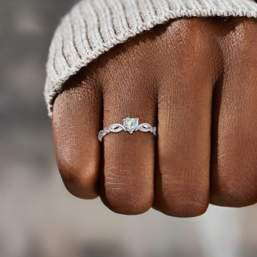 925 Silver Heart Opal Engagement Ring for Women