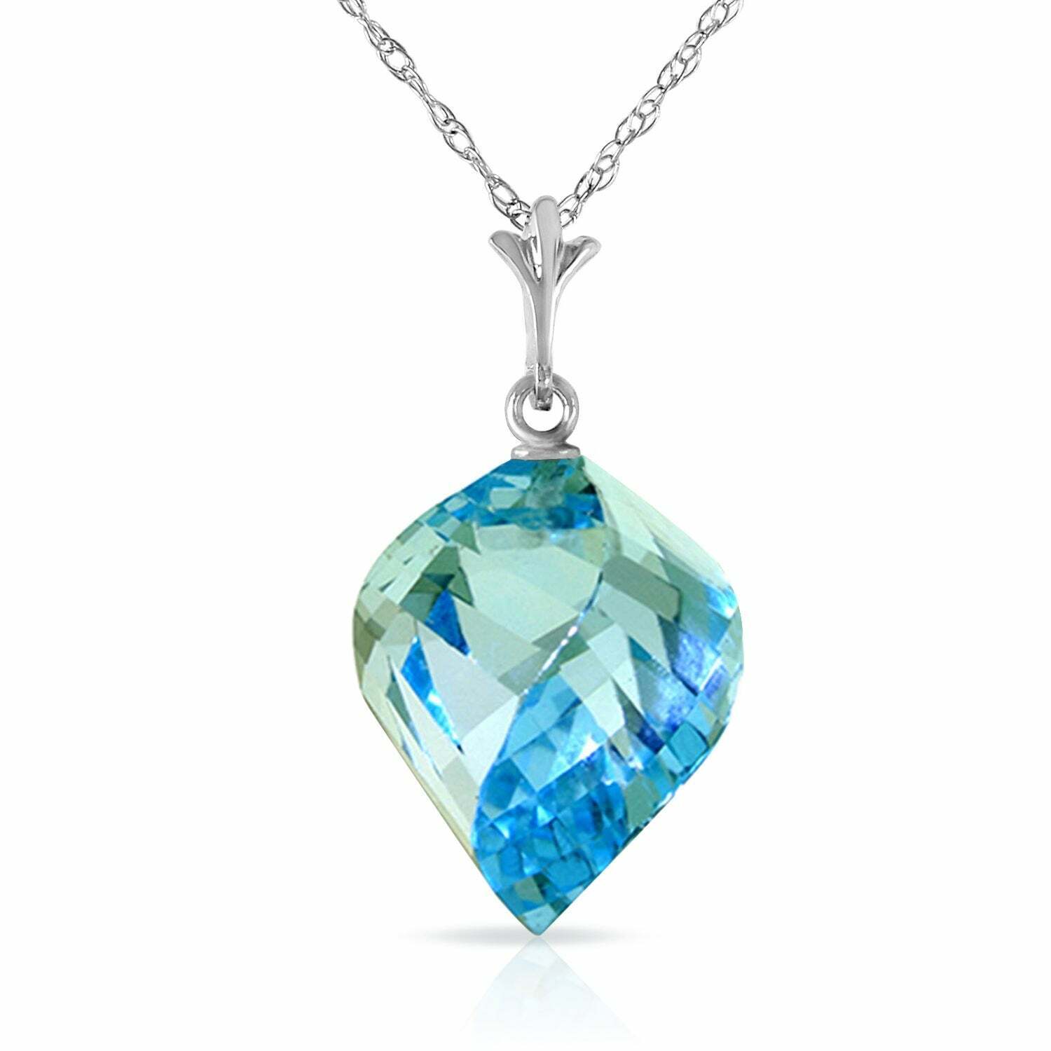 14K White Gold Blue Topaz Twisted Briolette Necklace