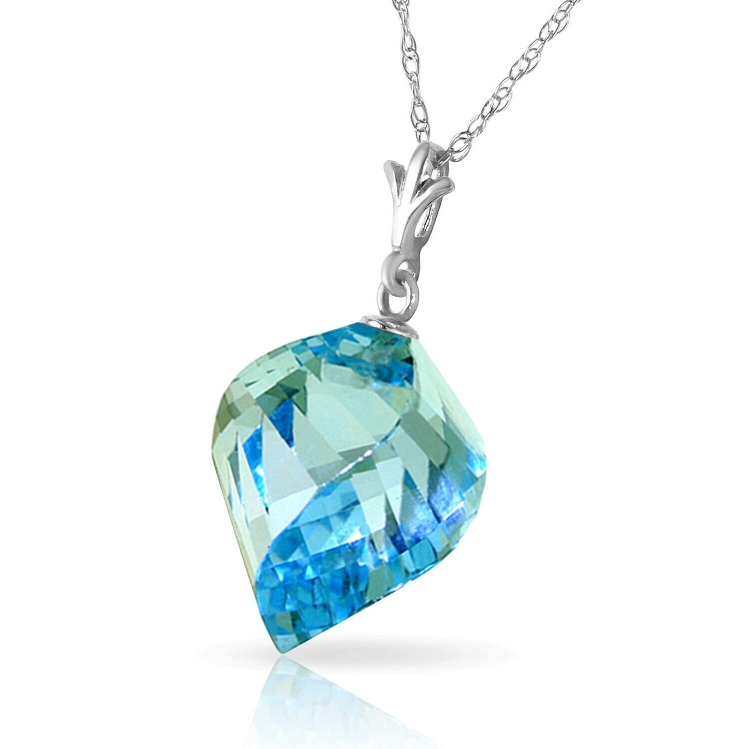 14K White Gold Blue Topaz Twisted Briolette Necklace