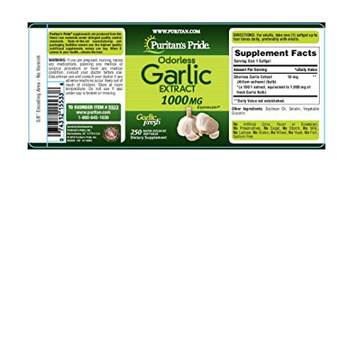 Puritan's Pride Odorless Garlic 1000 mg, 250 Count