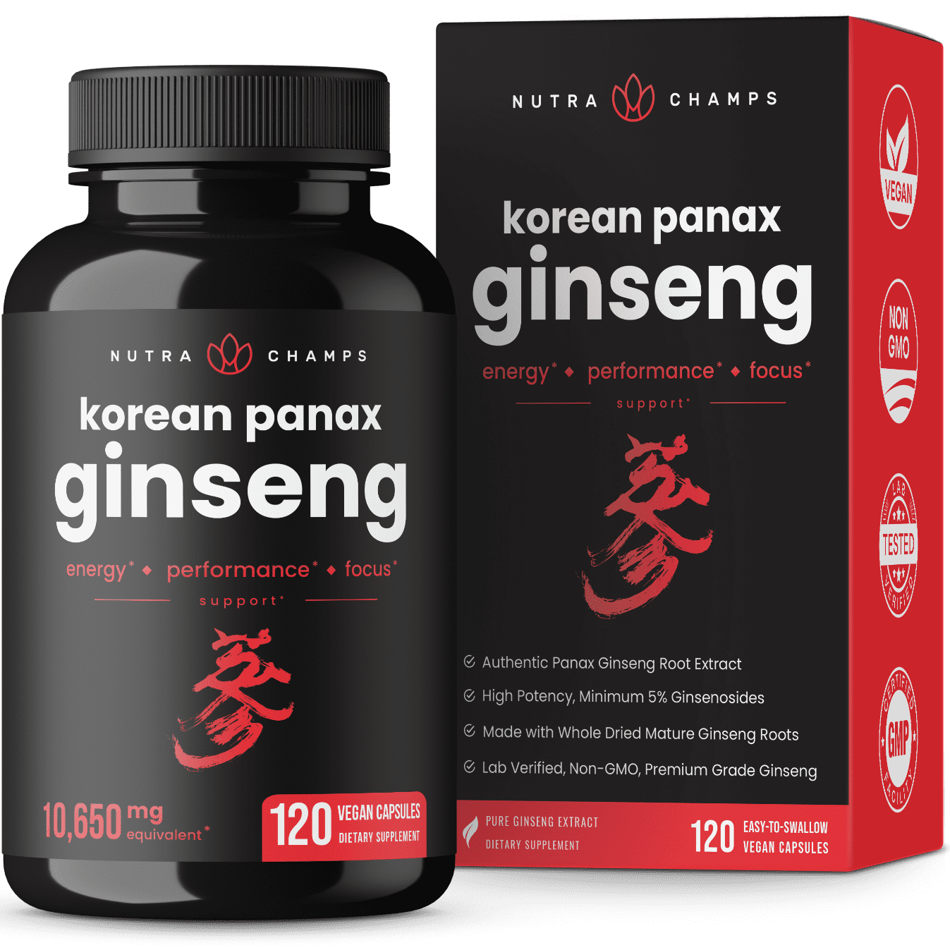 Vegan Korean Ginseng Capsules for Energy and Focus