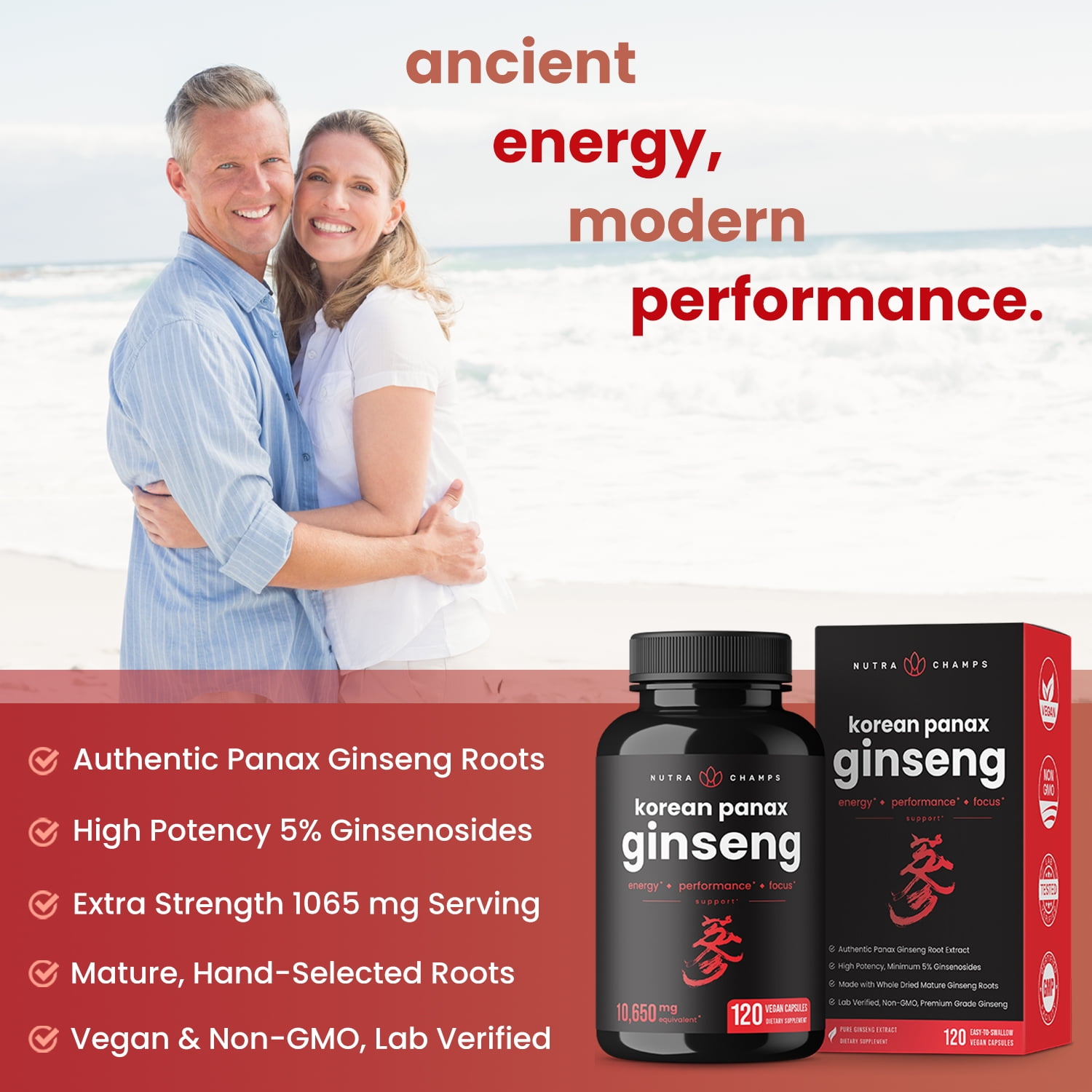 Vegan Korean Ginseng Capsules for Energy and Focus