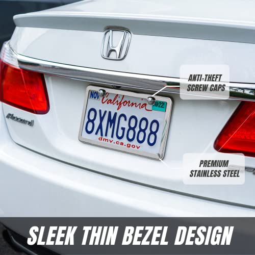 Stainless Steel License Plate Frame Set with Caps