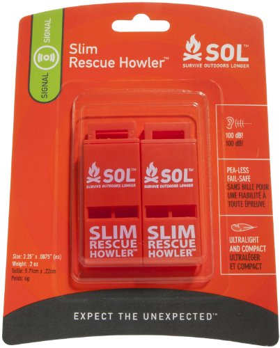 Orange S.O.L. Slim Rescue Howler Whistle (2-Count)