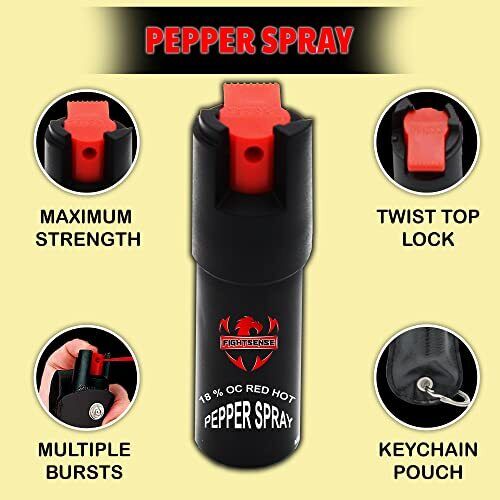 Compact FIGHTSENSE Self Defense Pepper Spray - Maximum Strength