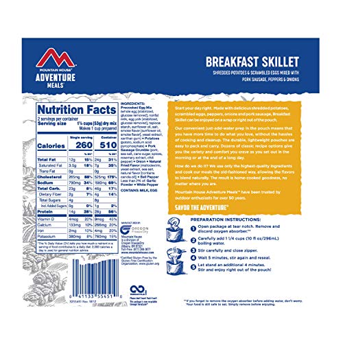 Mountain House Breakfast Skillet | Freeze Dried Prepper Meal | 2 Servings | Gluten-Free