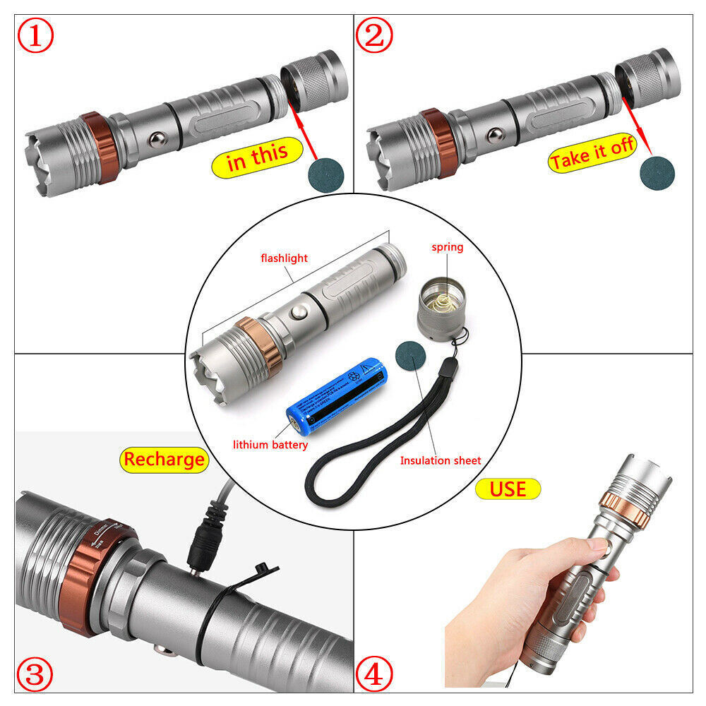 Tactical Rechargeable LED Flashlight Zoomable Torch