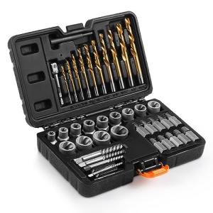 YEKEPRO 40 Pcs Bolt & Screw Extractor Set with Left Hand Cobalt Drill Bit Set, Easy Out Broken Stripped Screw Removal Tool for Damaged, Frozen, Studs, Rusted, Rounded-Off Bolts, Nuts & Screws, T15139