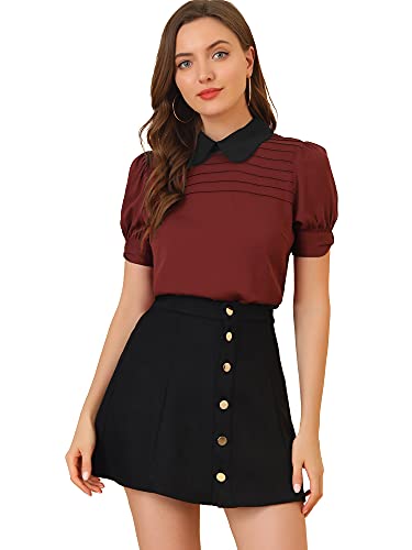Allegra K Women's Vintage Puff Sleeve Blouse - Burgundy