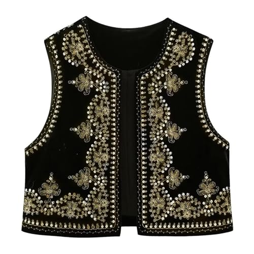 Y2K Floral Embroidered Open-Front Vest for Women