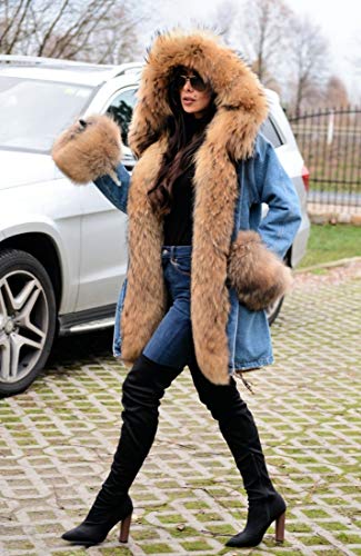 Blue Vintage Hooded Winter Parka for Women