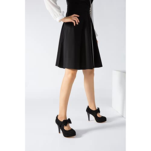 Retro Black Bowtie Platform Heels for Women