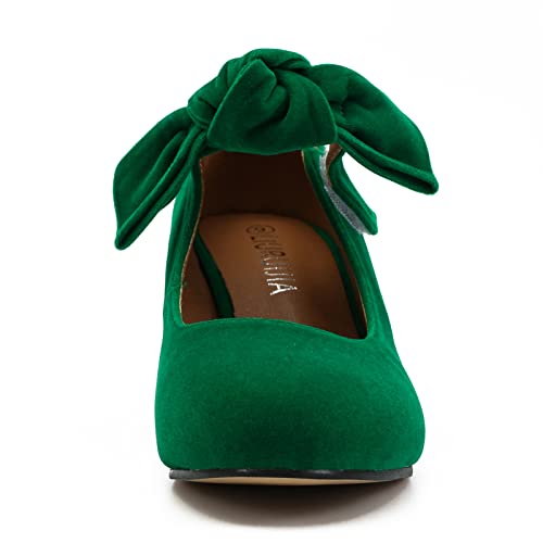 Retro Mary Jane Kitten Heel Pumps in Green
