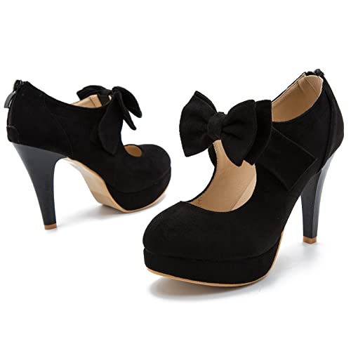 Retro Black Bowtie Platform Heels for Women