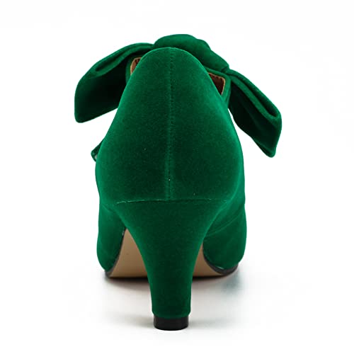 Retro Mary Jane Kitten Heel Pumps in Green