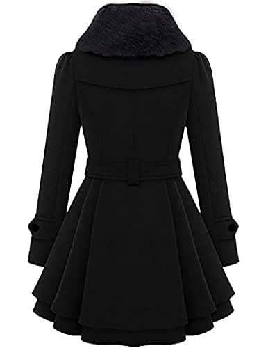 Vintage Faux Fur Lapel Double-Breasted Coat in Black