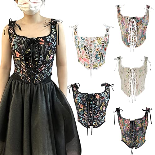 Vintage Floral Lace-Up Camisole Tank Top