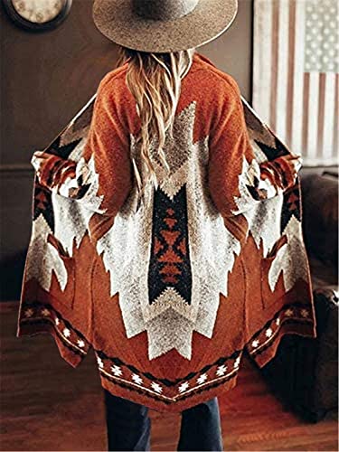 Jawint Women’s Vintage Tribal Knitted Cardigan, Earth Red