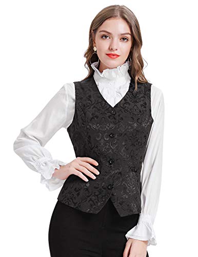 Black Vintage Steampunk Jacquard Vest for Women