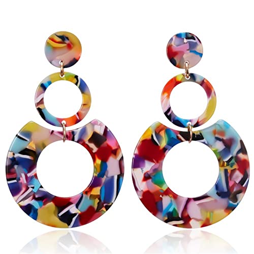 Retro Multicolor Geometric Acrylic Drop Earrings