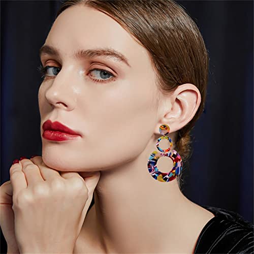 Retro Multicolor Geometric Acrylic Drop Earrings