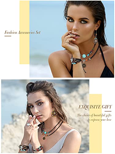Bohemian Vintage Jewelry Set: Earrings, Bracelet, Necklace