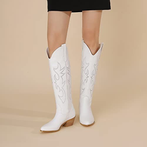 Embroidered Western Cowgirl Boots – White 39 EU