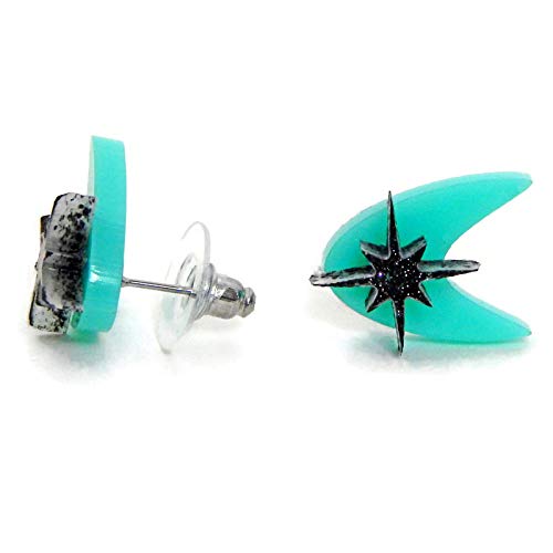 Aqua Boomerang 50s Style Acrylic Stud Earrings