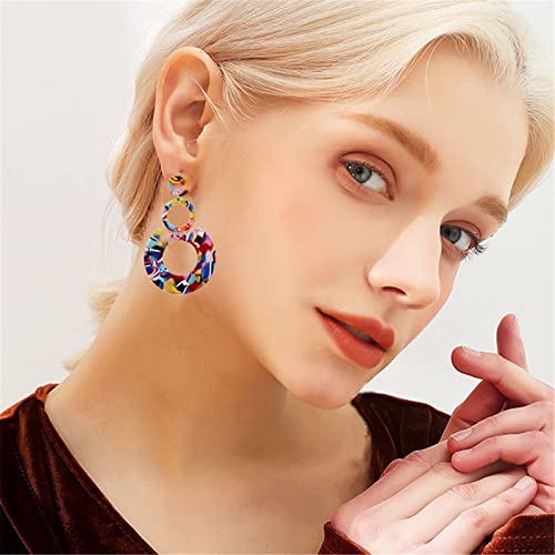 Retro Multicolor Geometric Acrylic Drop Earrings