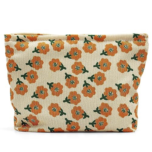 Retro Floral Corduroy Makeup Bag for Travel