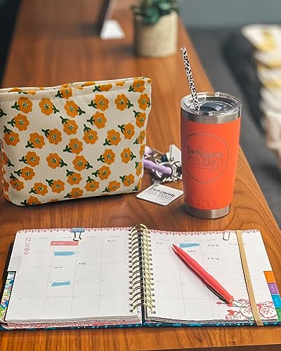 Retro Floral Corduroy Makeup Bag for Travel