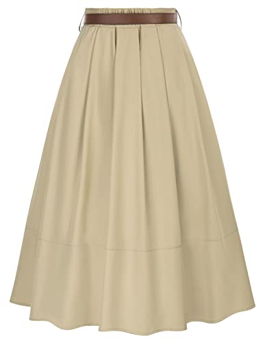 Vintage High Waist Pleated Midi Skirt with Pockets