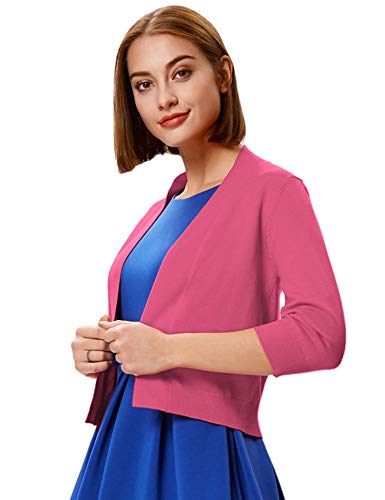 Pink Cropped Knit Cardigan with 3/4 Sleeves