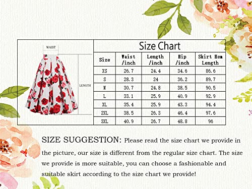 Floral Print Pleated Vintage Midi Skirt with Pockets