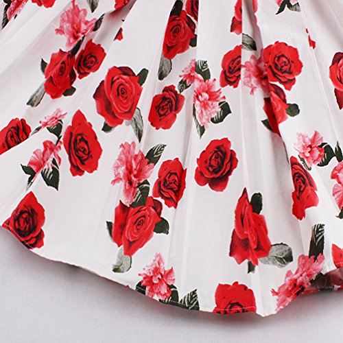 Vintage Flared Midi Skirt in White-Rose Print