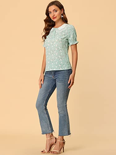 Allegra K Vintage Floral Peter Pan Blouse, Green