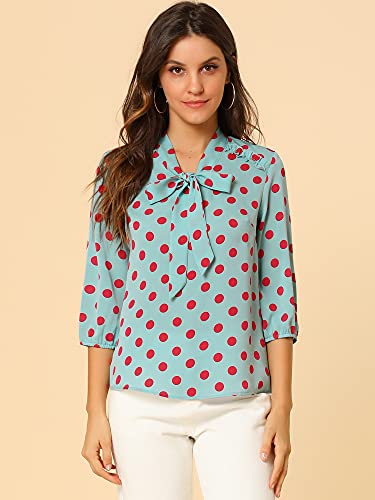 Lake Blue Polka Dot Ruffle Shoulder Blouse