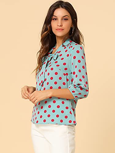 Lake Blue Polka Dot Ruffle Shoulder Blouse