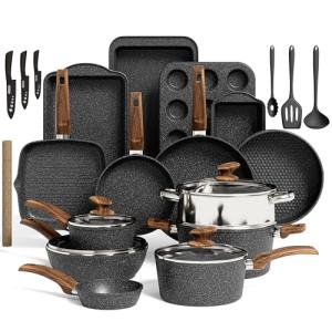 30-Piece Non-Stick Granite Cookware Set
