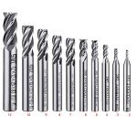 10-Piece 4-Flute End Mill Set for CNC
