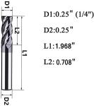 1/4" Carbide Square End Mill with AlTiN Coating