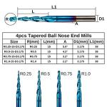Genmitsu 4-Piece Tapered Ball Nose End Mill Set