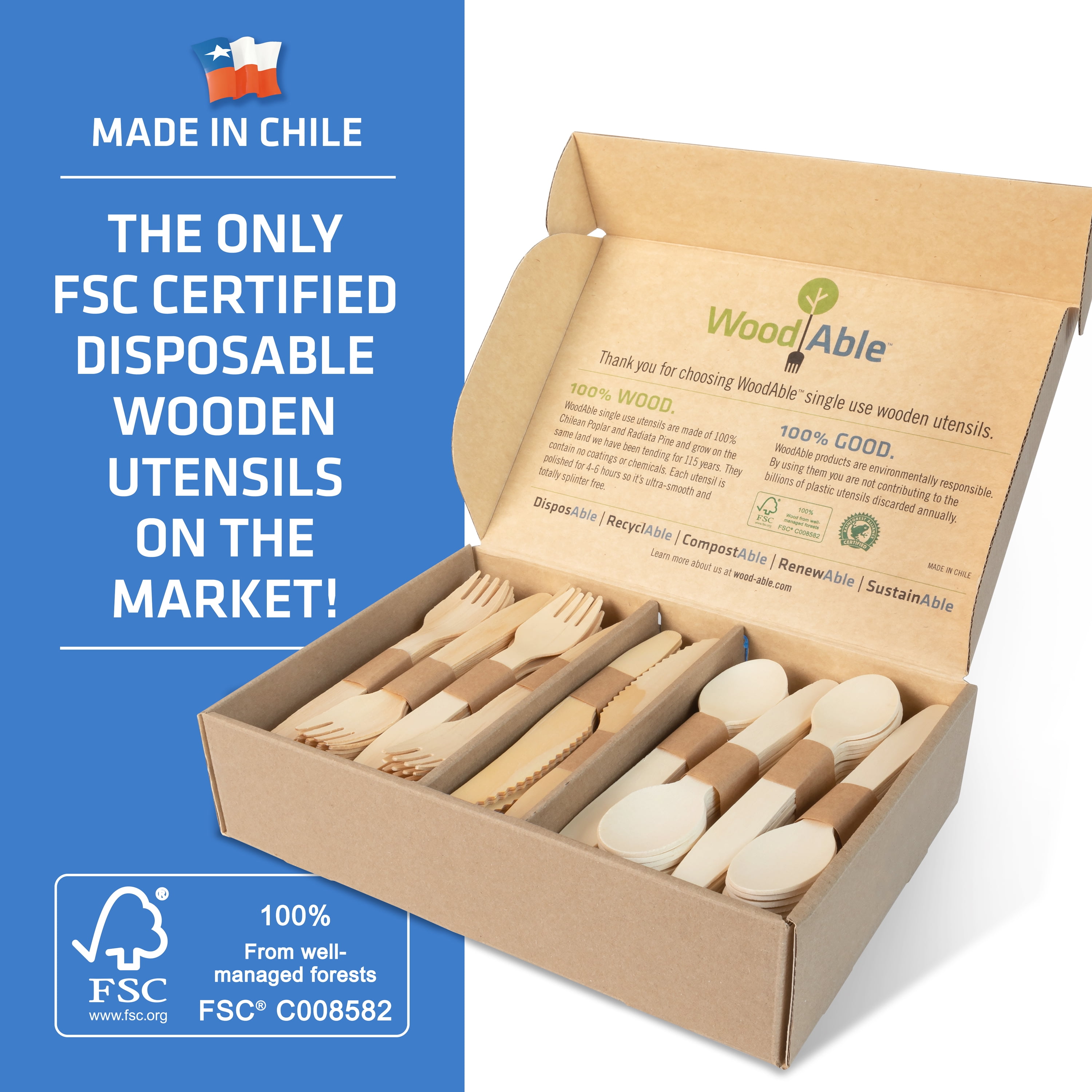 Eco-Friendly WoodAble Utensil Set - 200 pc