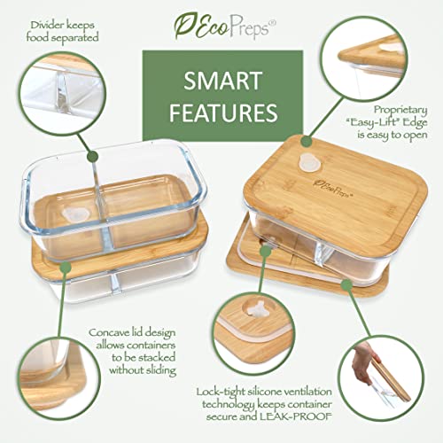 EcoPreps Glass Meal Containers with Bamboo Lids (3 Pack)
