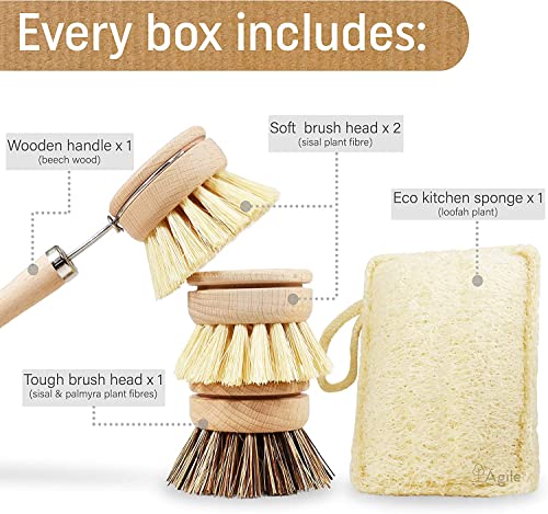 Eco-Friendly Wooden Dish Brush & Sponge Set